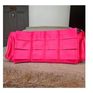 Botkier Wristlet Clutch Hot Pink Satin Fancy Purse Silver accents 11.5" x 5" Eve